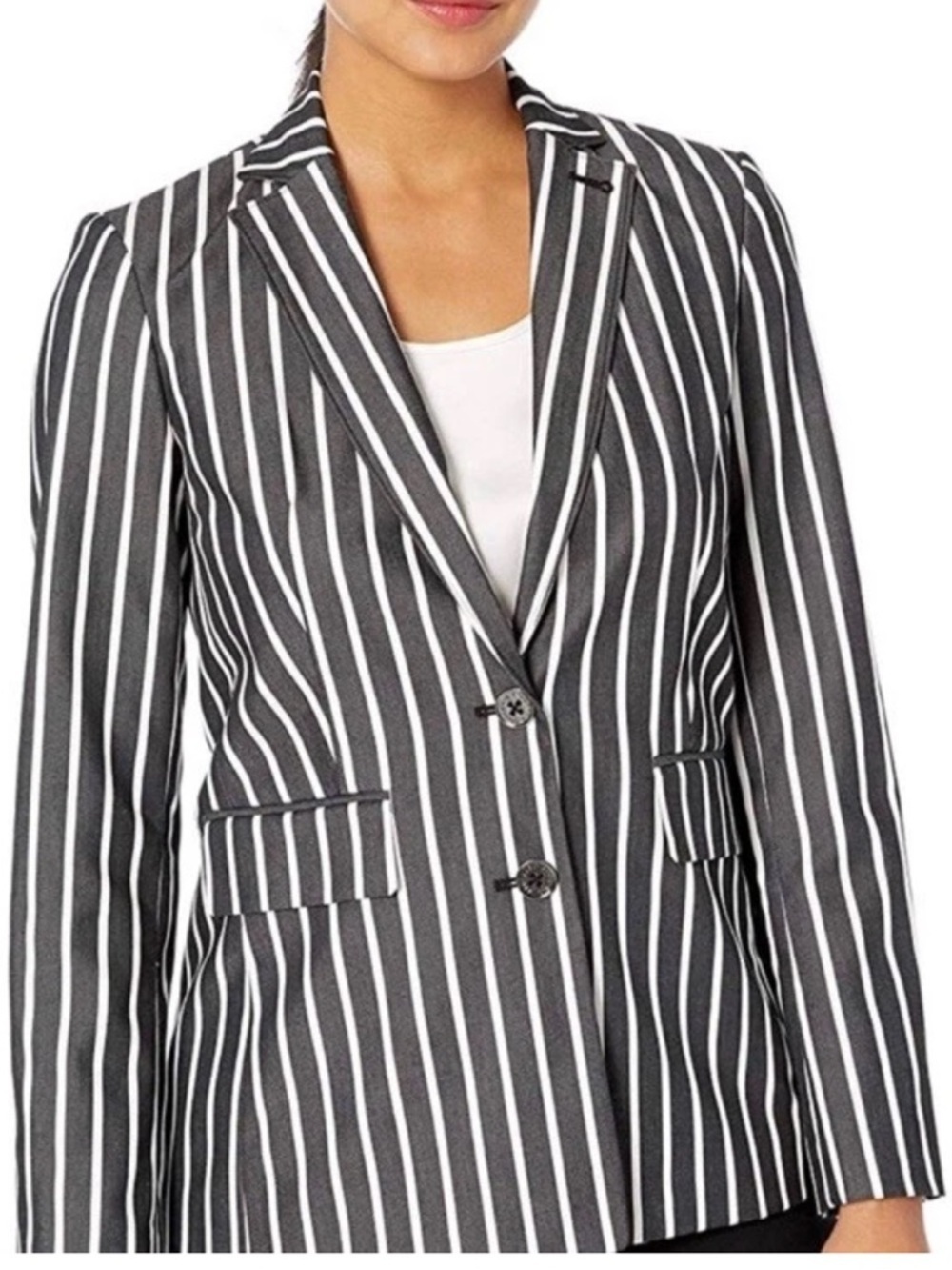 Karl Lagerfeld Paris Striped Blazer Jacket Women’s 10 Black White Cotton Blend